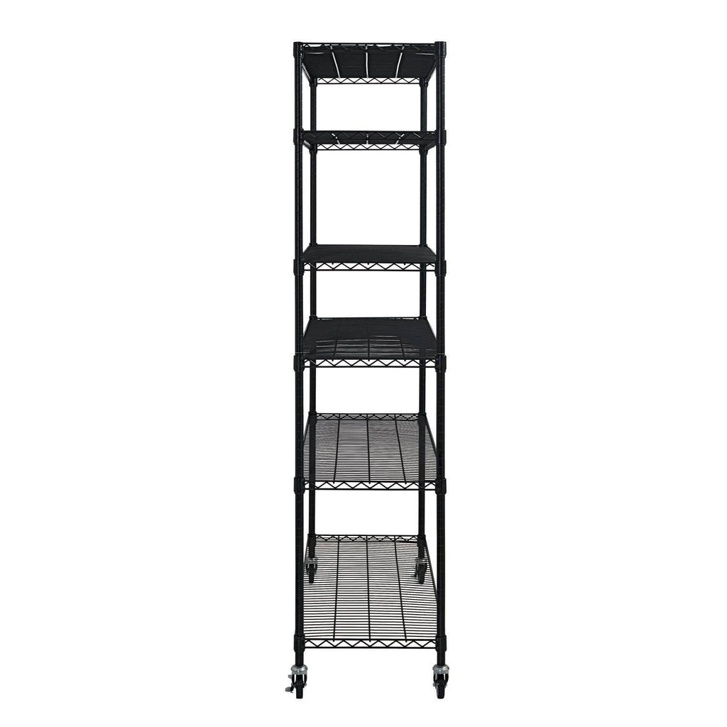 Black 6-Tier Wire Shelving Unit with Rubber Casters F552220