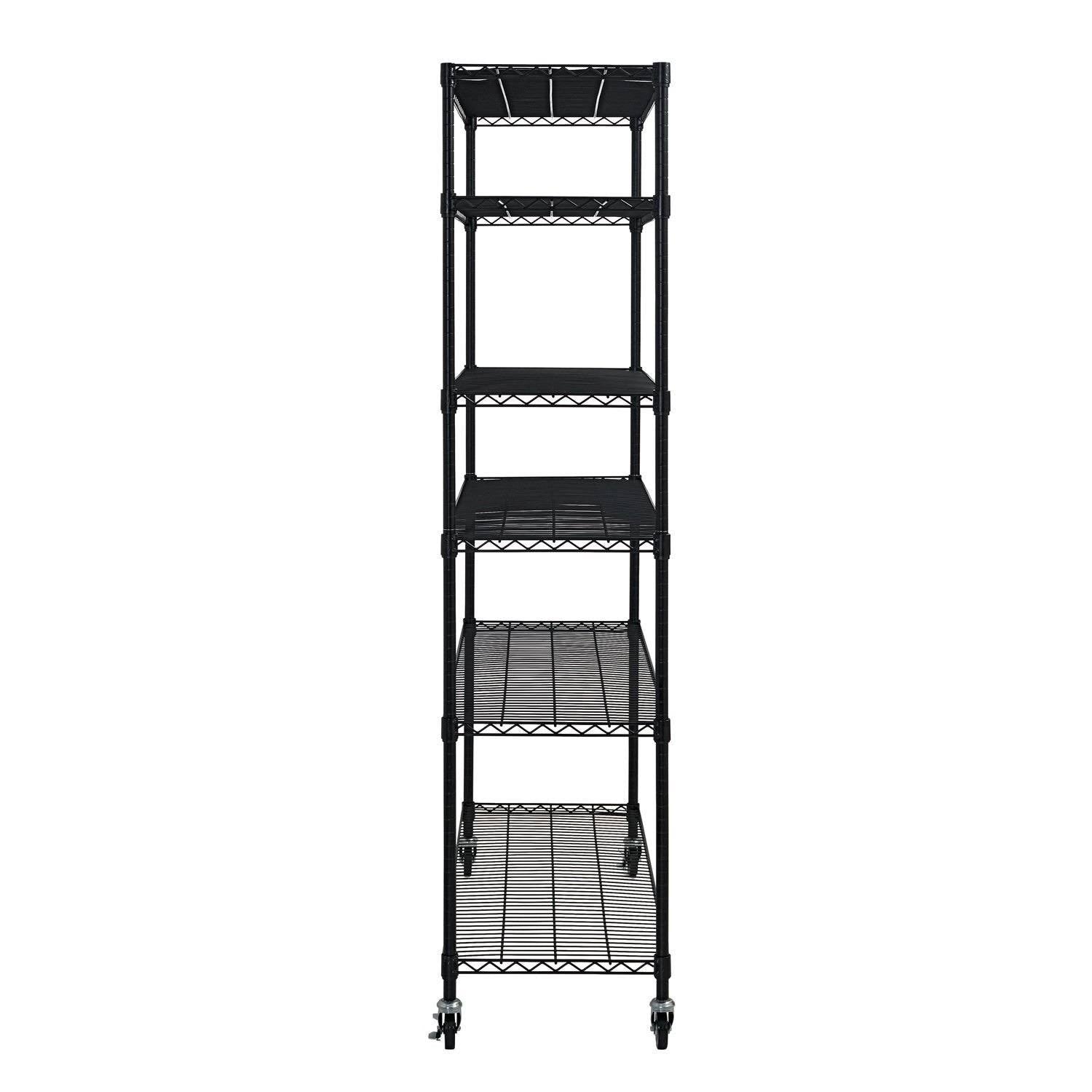Black 6-Tier Wire Shelving Unit with Rubber Casters F552220