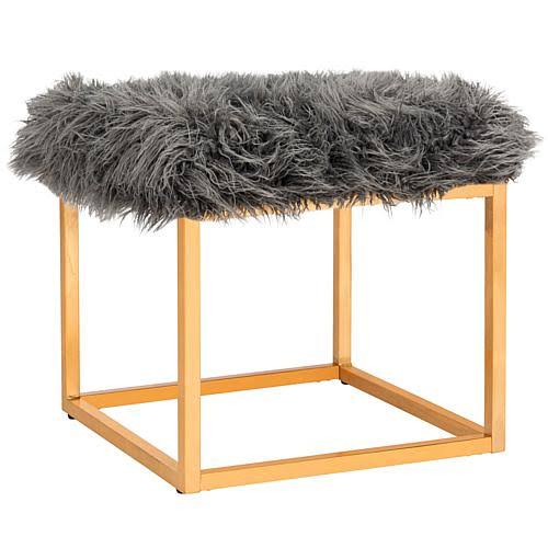 White Faux Sheepkin Square Ottoman J3308