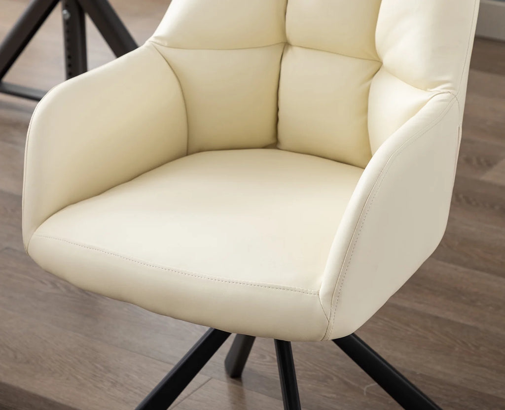 Beige PU Leather Swivel Office Chair with Black Metal Legs N7843