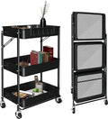3 Tier Foldable Metal Rolling Cart with Wheels R53316