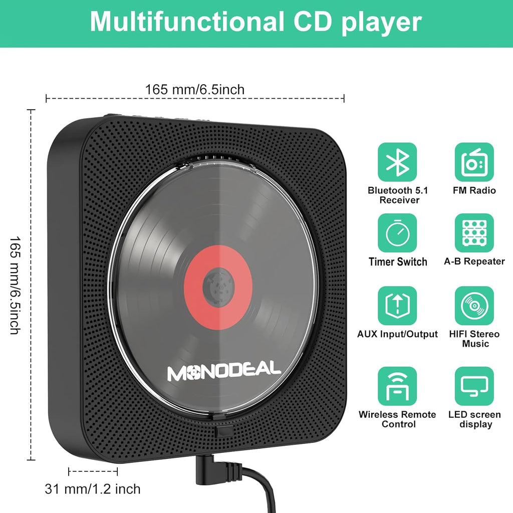 Pack of 2 Wall Mounted Bluetooth CD Player with Built-in Dual Speakers G1059