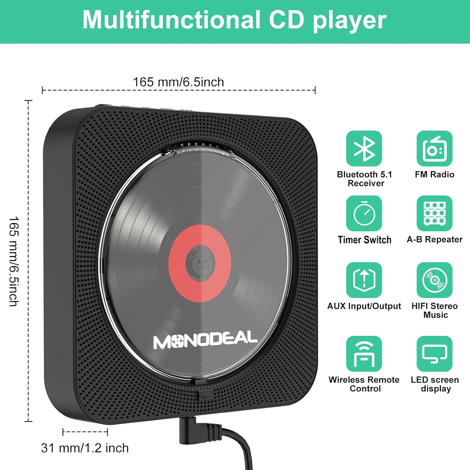 Pack of 2 Wall Mounted Bluetooth CD Player with Built-in Dual Speakers G1059