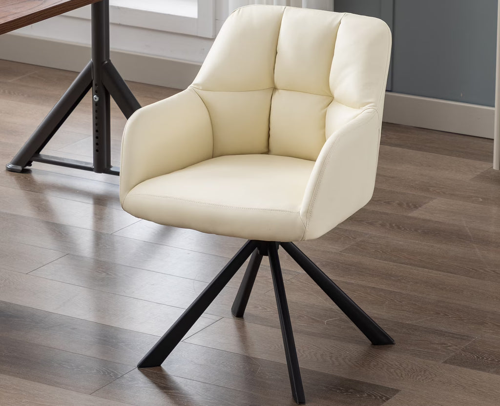 Beige PU Leather Swivel Office Chair with Black Metal Legs N7843
