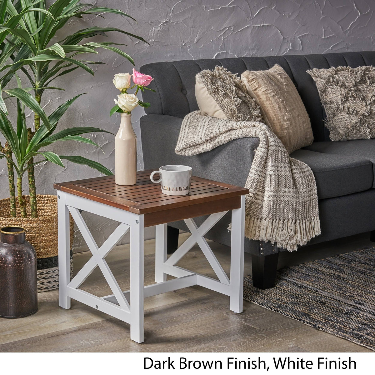 Dark Brown Acacia Wood End Table Y342029