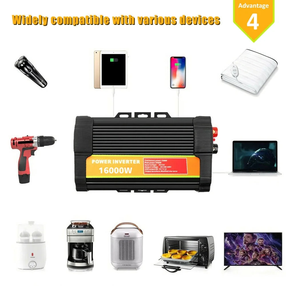 8000W Peak Car Power Inverter DC 12V to AC 110V with 2 AC Outlets and 2.1A Dual USB Charging Port X8170