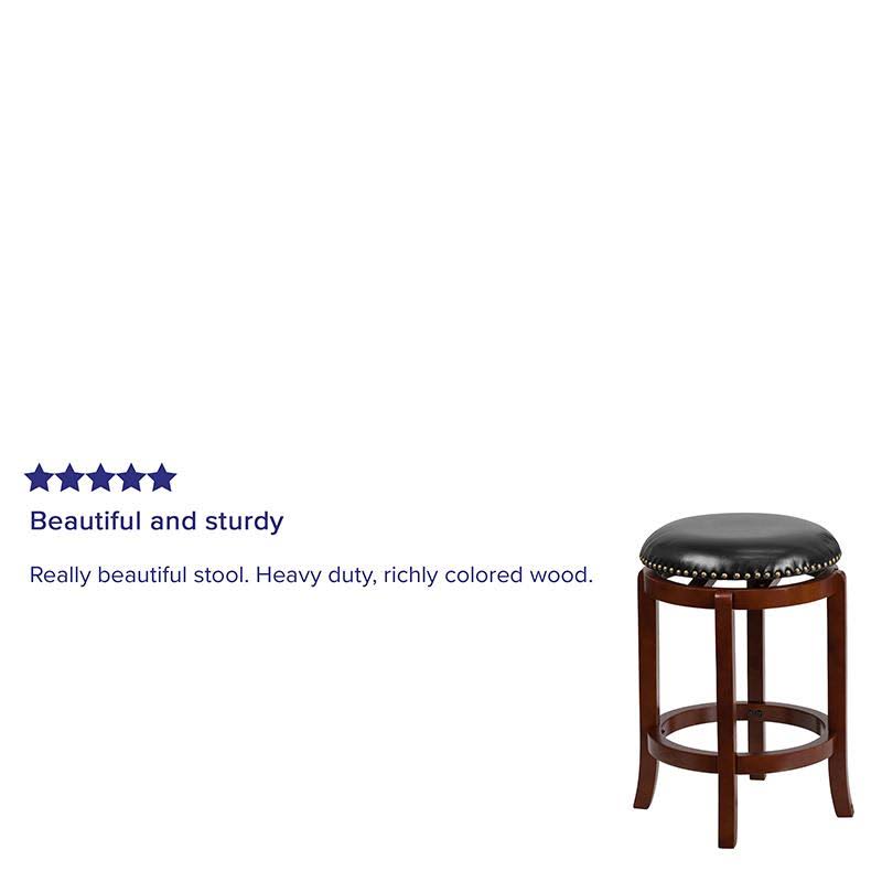 24 Inch Backless Cappuccino Wood Counter Height Stool with Black Leather Swivel Seat C718