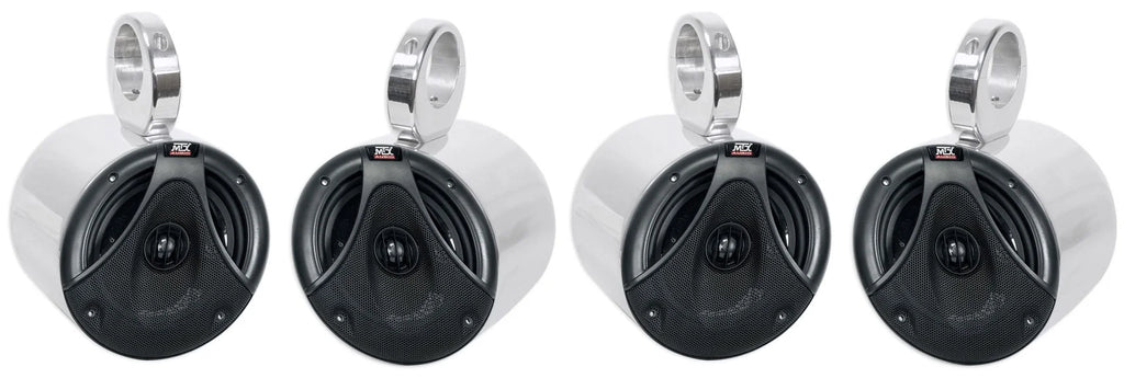 6.5" 150 Watt Silver Marine Boat Wakeboard Tower Speakers M745