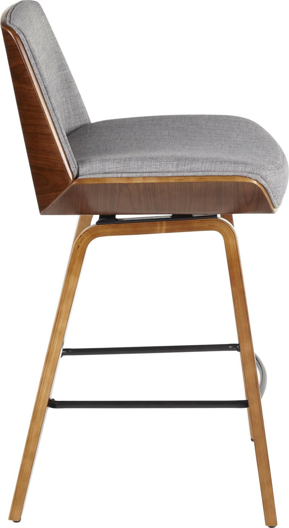 Mid-Century Modern Counter Stool in Walnut Wood and Light Grey Fabric J9301