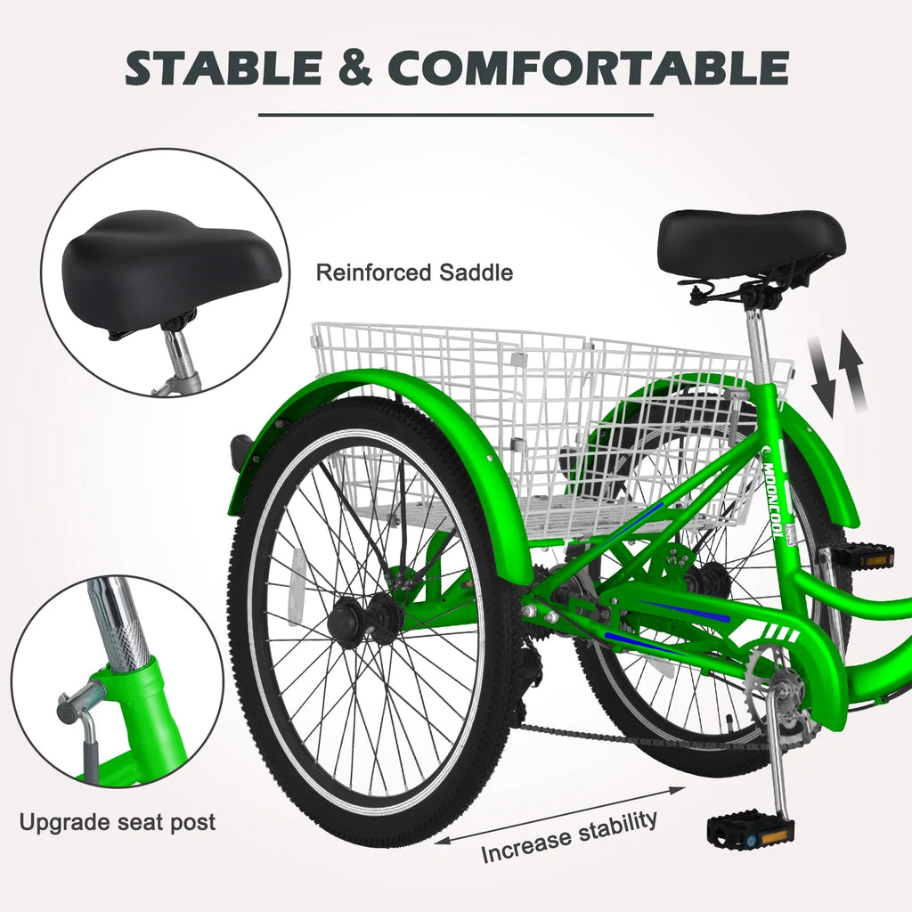 24" 7 Speed Three Wheel Tricycle Bike with Large Basket N673022