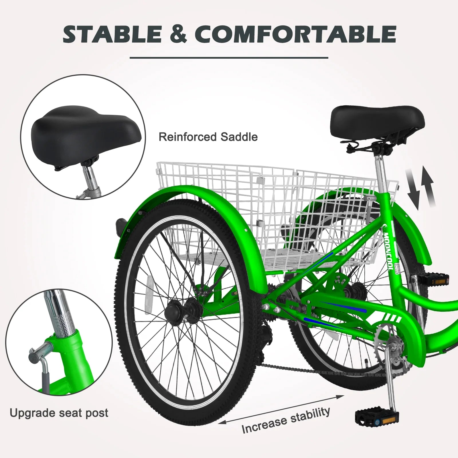 24" 7 Speed Three Wheel Tricycle Bike with Large Basket N673022