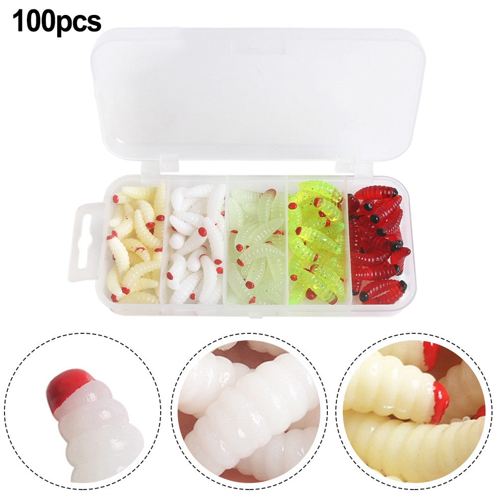 100pcs boxed Fishing Silica gel soft bait Artificial Maggots D97283