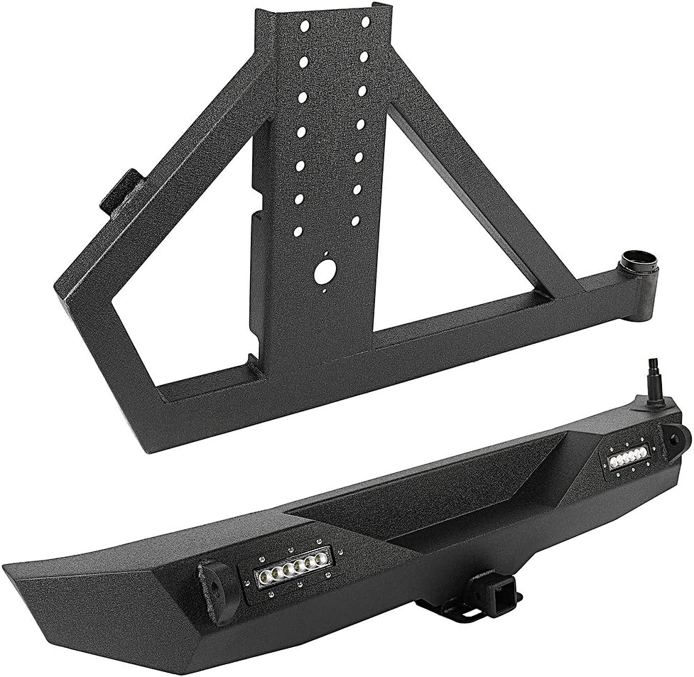 Black Rear Bumper with Tire Carrier and LED Lights C4381