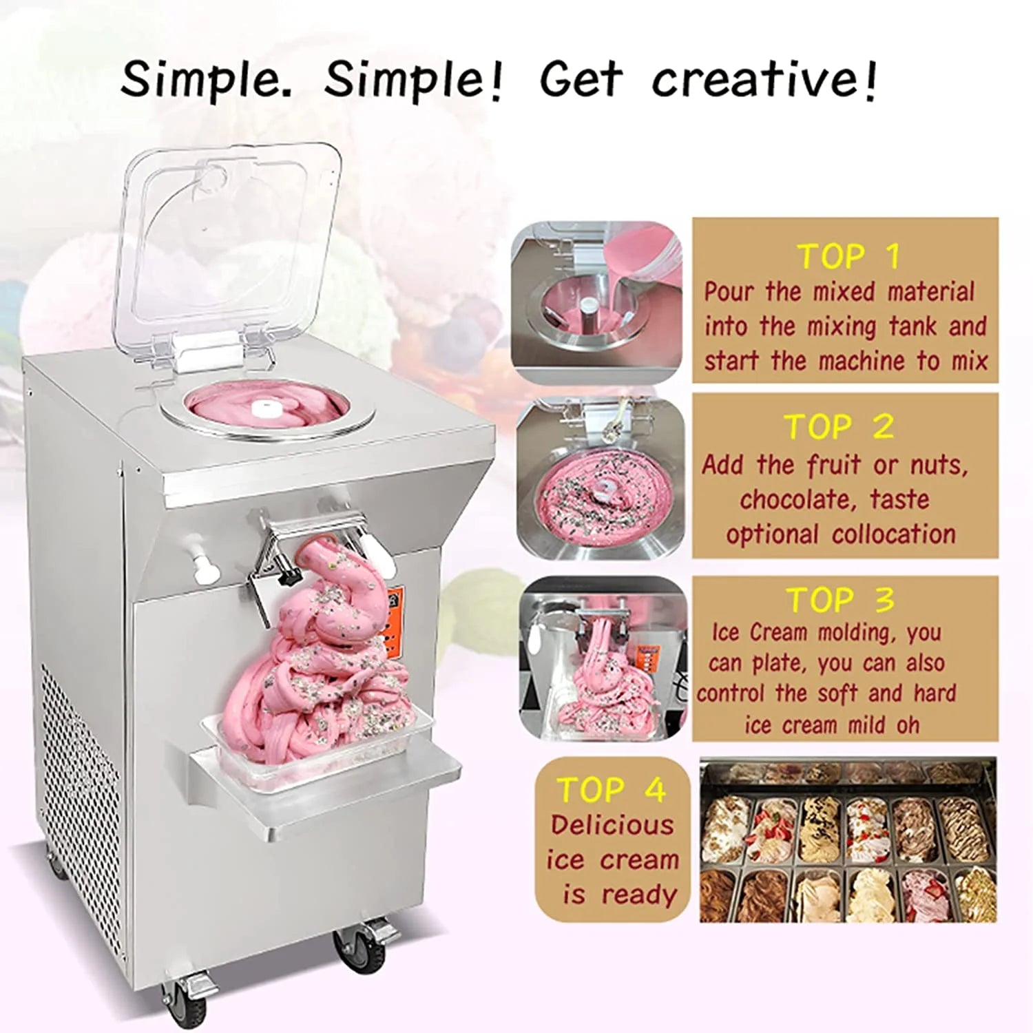 Commercial ETL Vertical Gelato Hard Ice Cream Machine, 5.8L Cylinder Q776