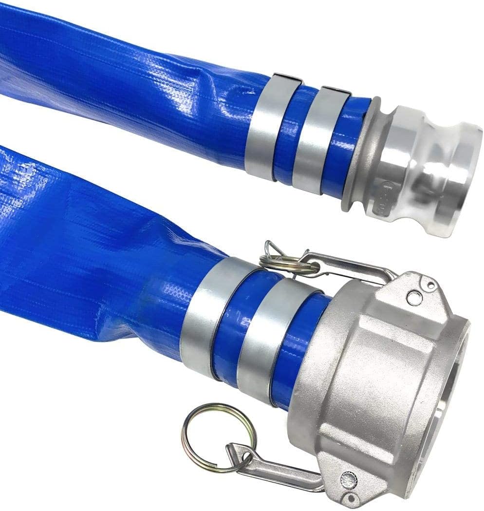 Blue Lay Flat PVC Hose Assembly with Aluminum Cam and Groove Fittings, Pack of 2 D686