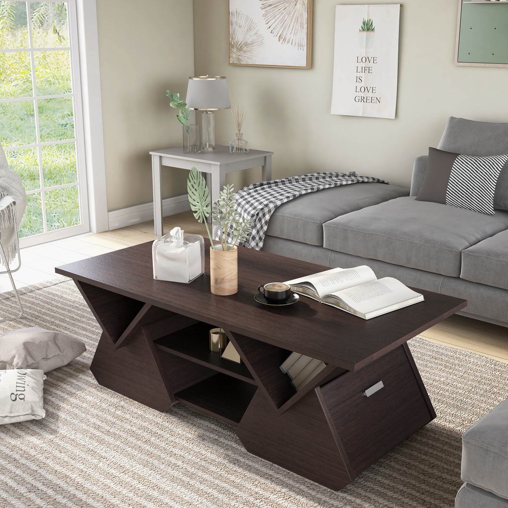 Espresso Wood Storage Coffee Table T406