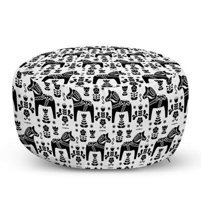 Cream/Charcoal Round Pouf Ottoman I943797