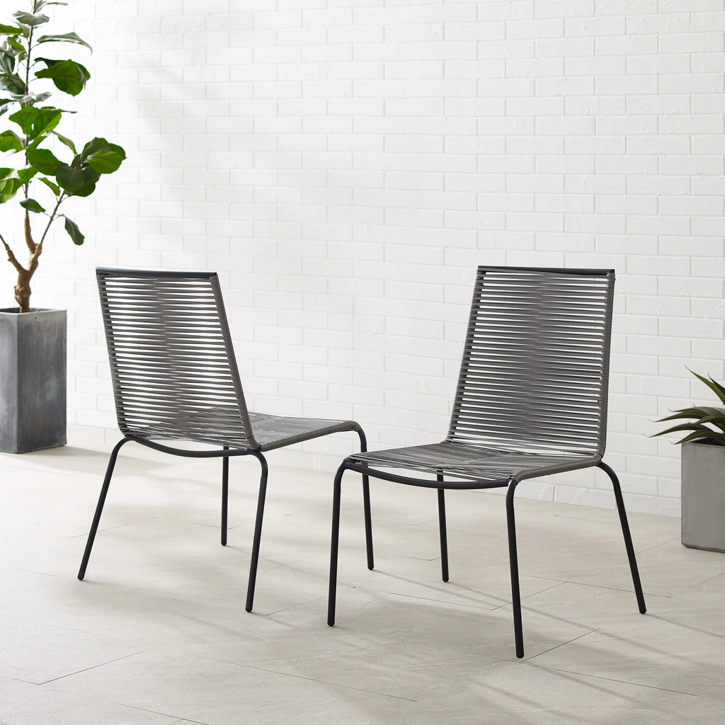 Gray Wicker Rattan Stackable Chair Set of 2 O656