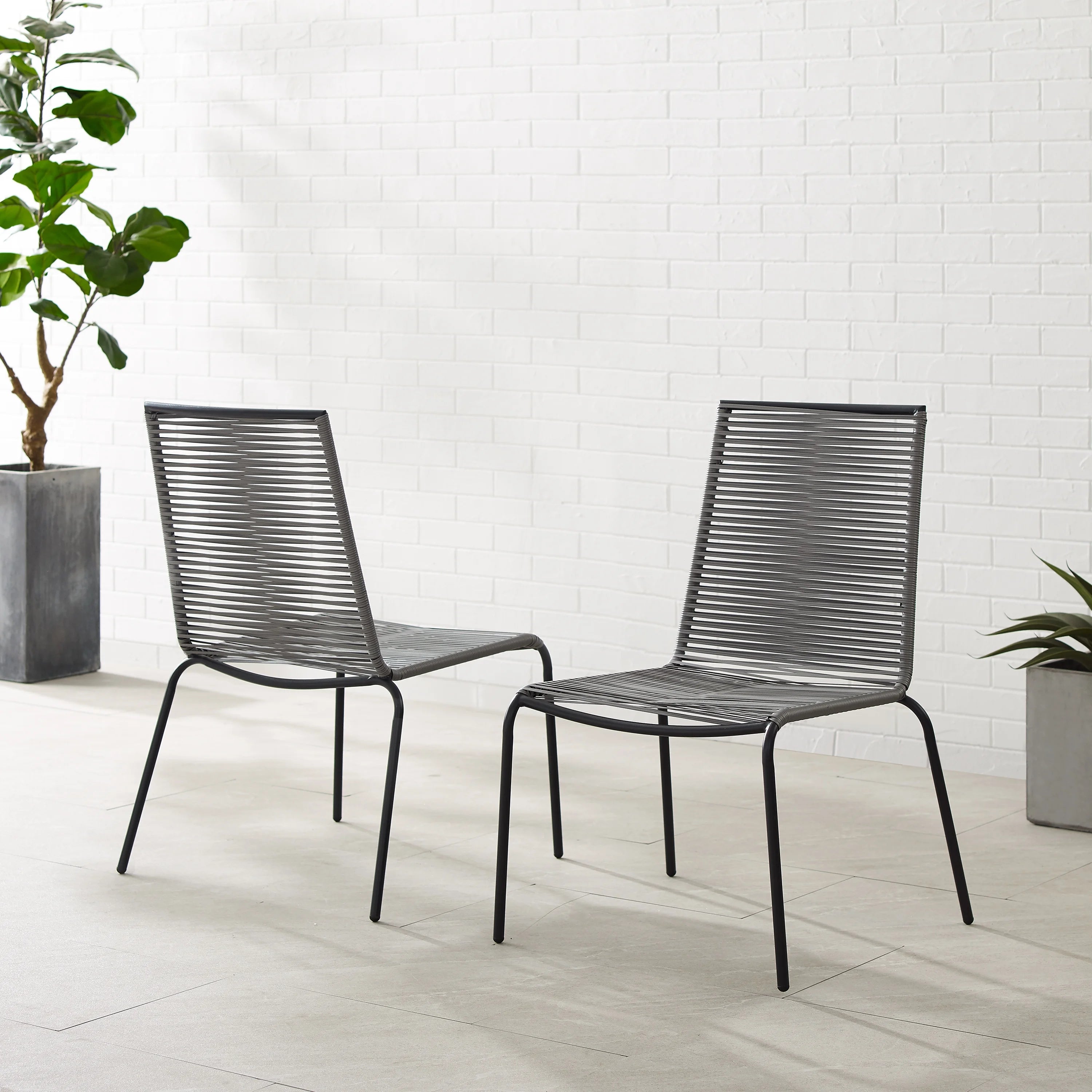 Gray Wicker Rattan Stackable Chair Set of 2 O656