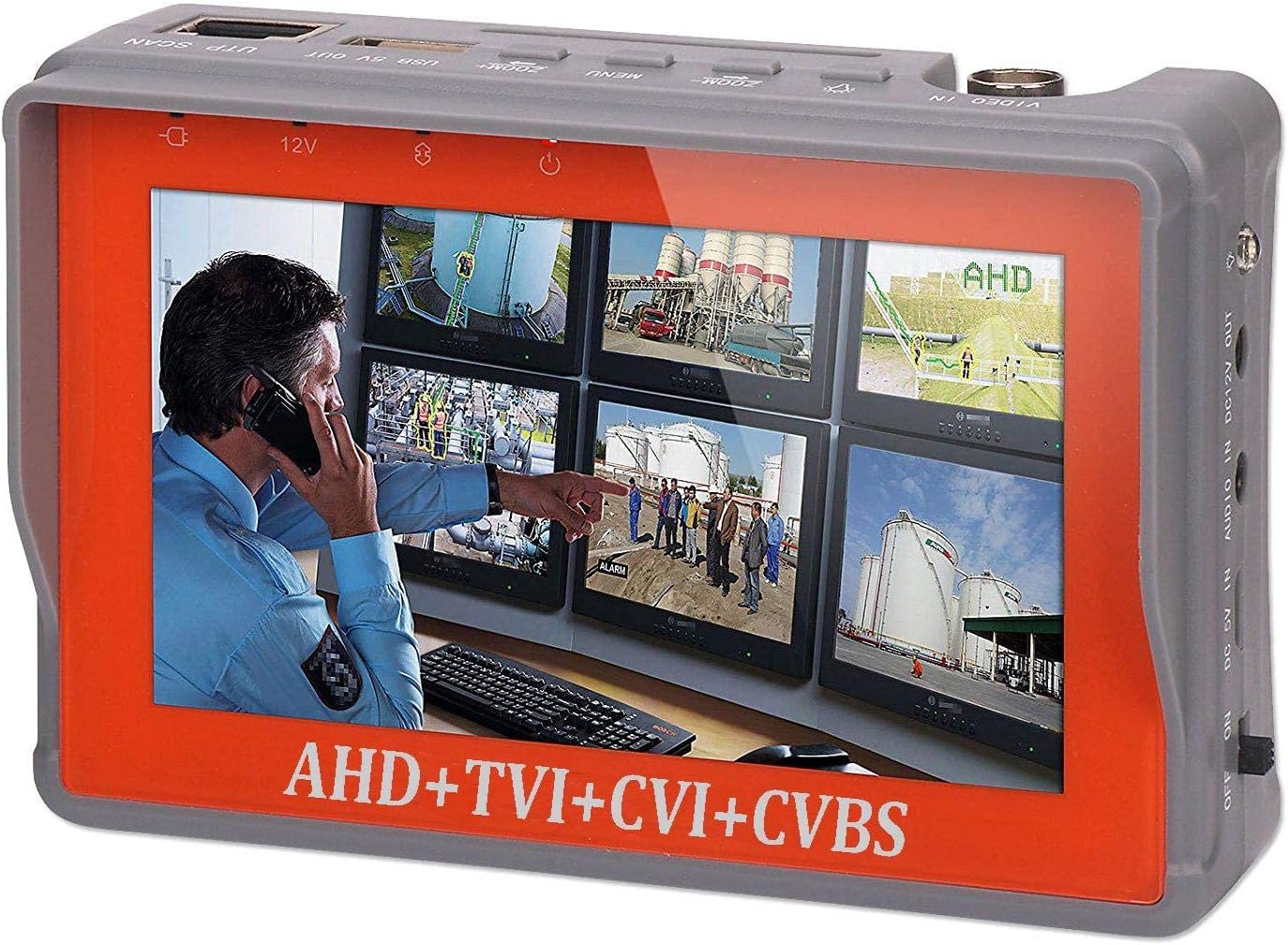 4 in 1 CCTV Tester for 1080P/5.0 Megapixel AHD, TVI, CVI, CVBS Security Camera, 4.3 inch LCD Monitor, 12V 1A DC Power Out, PTZ/Audio Tester F631