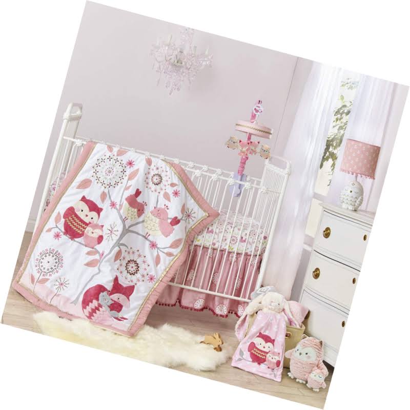 Pink/White 3 Piece Crib Bedding Set B7288