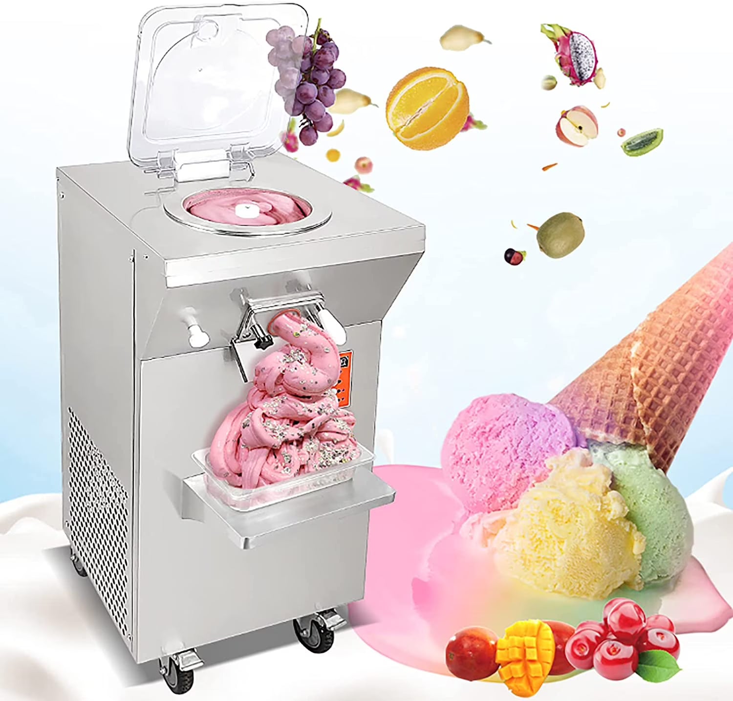 Commercial ETL Vertical Gelato Hard Ice Cream Machine, 5.8L Cylinder Q776