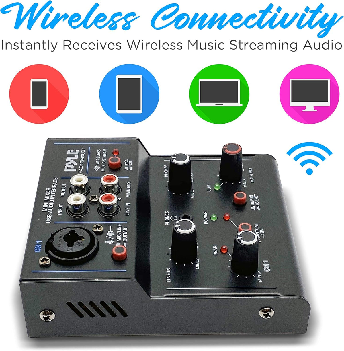 2-Channel Bluetooth DJ Controller Sound Mixer with USB Audio Interface X60743