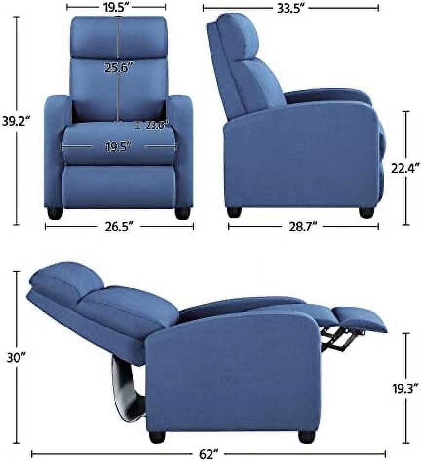 Light Blue Fabric Recliner Chair with Pocket Spring P834