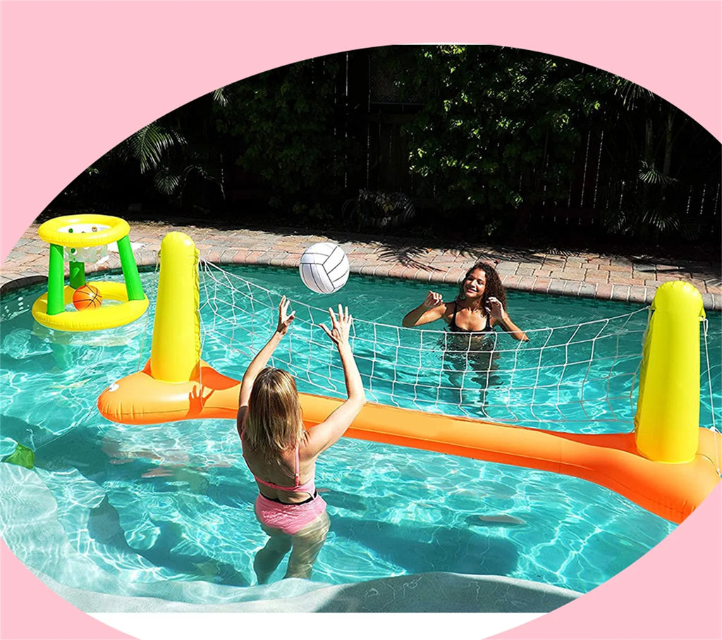 Inflatable Pool Volleyball Set and Pool Basketball Hoop X10494
