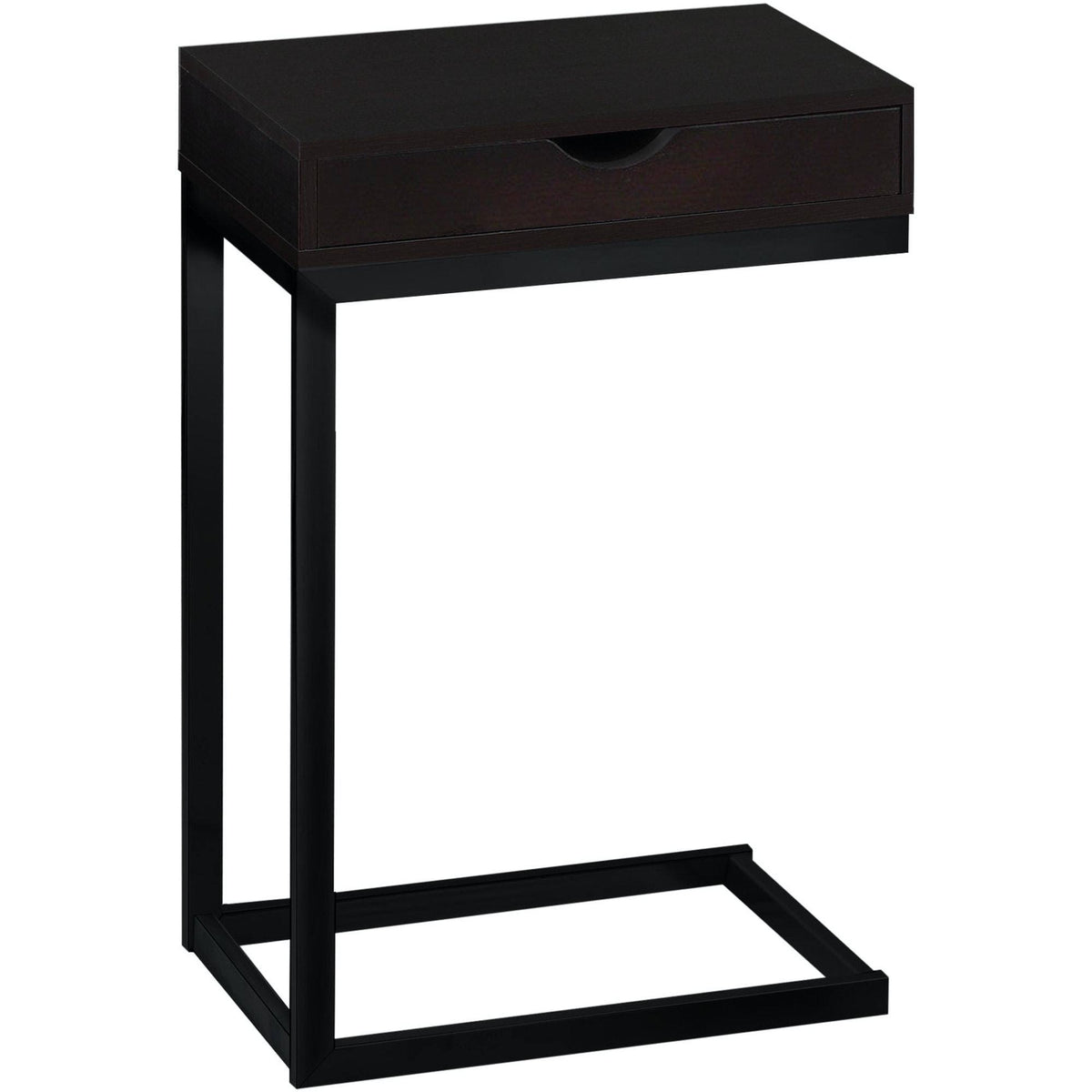 Cappuccino Finish and Black Metal Accent Table F13232