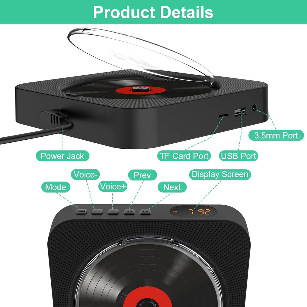 Pack of 2 Wall Mounted Bluetooth CD Player with Built-in Dual Speakers G1059