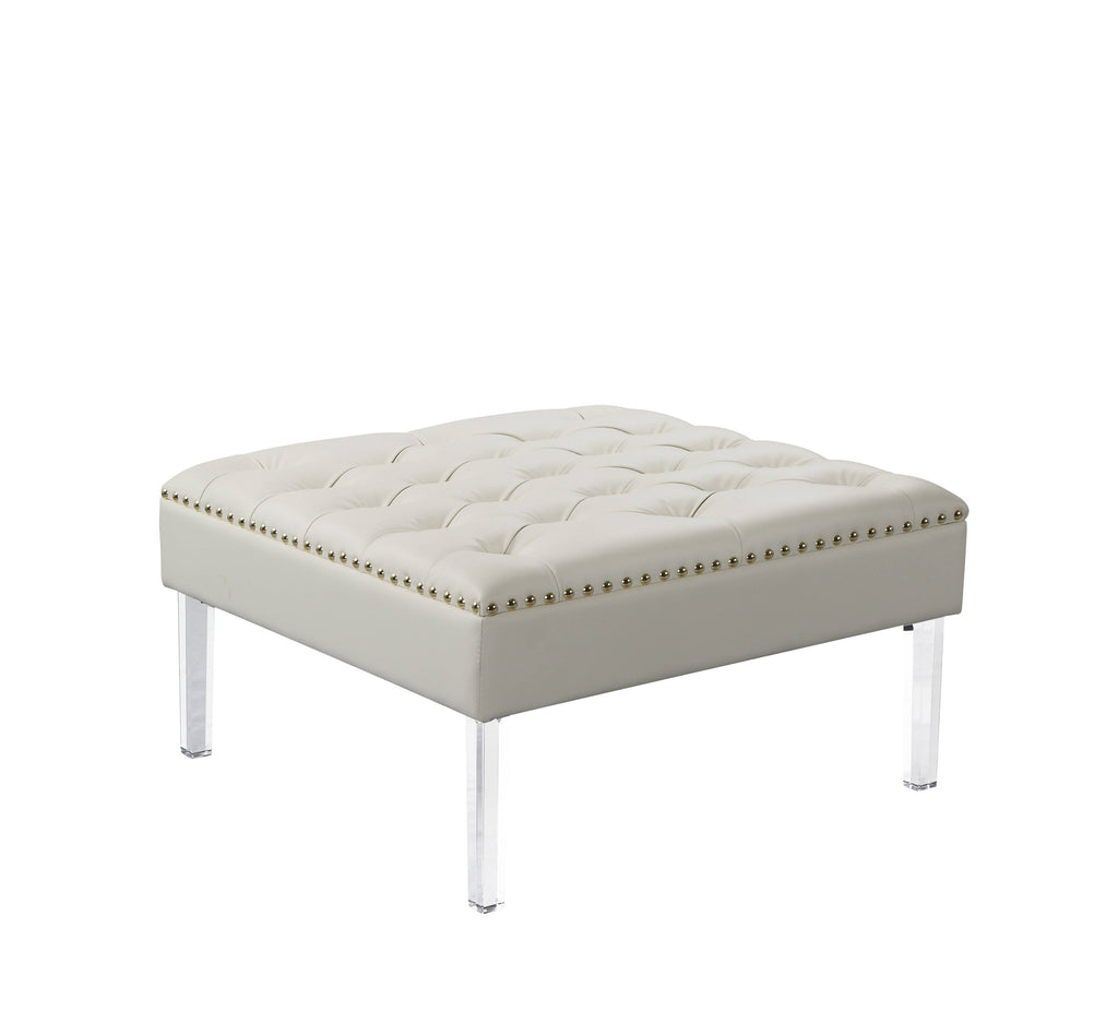 White PU Button Tufted Square Ottoman L88603