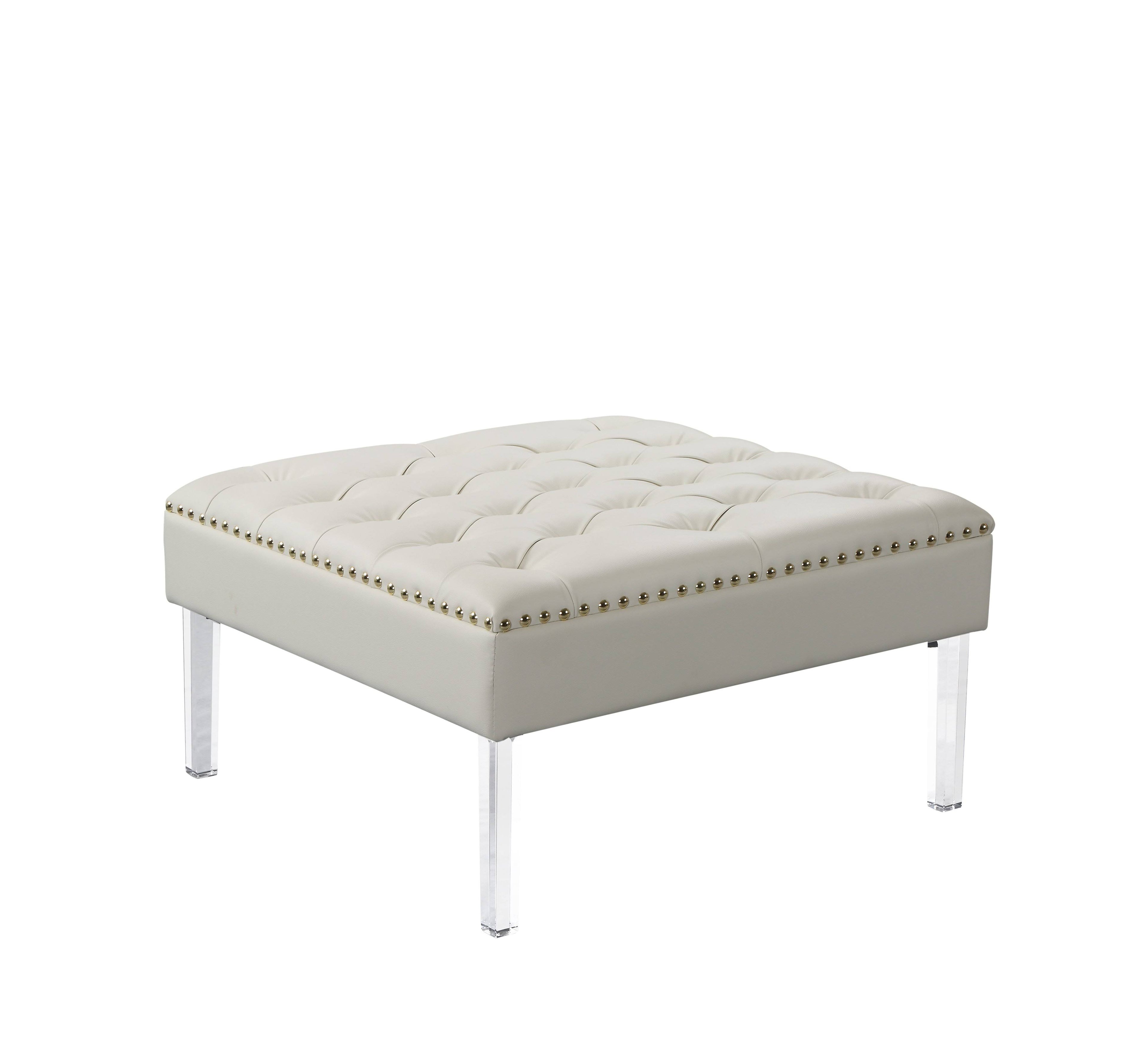 White PU Button Tufted Square Ottoman L88603
