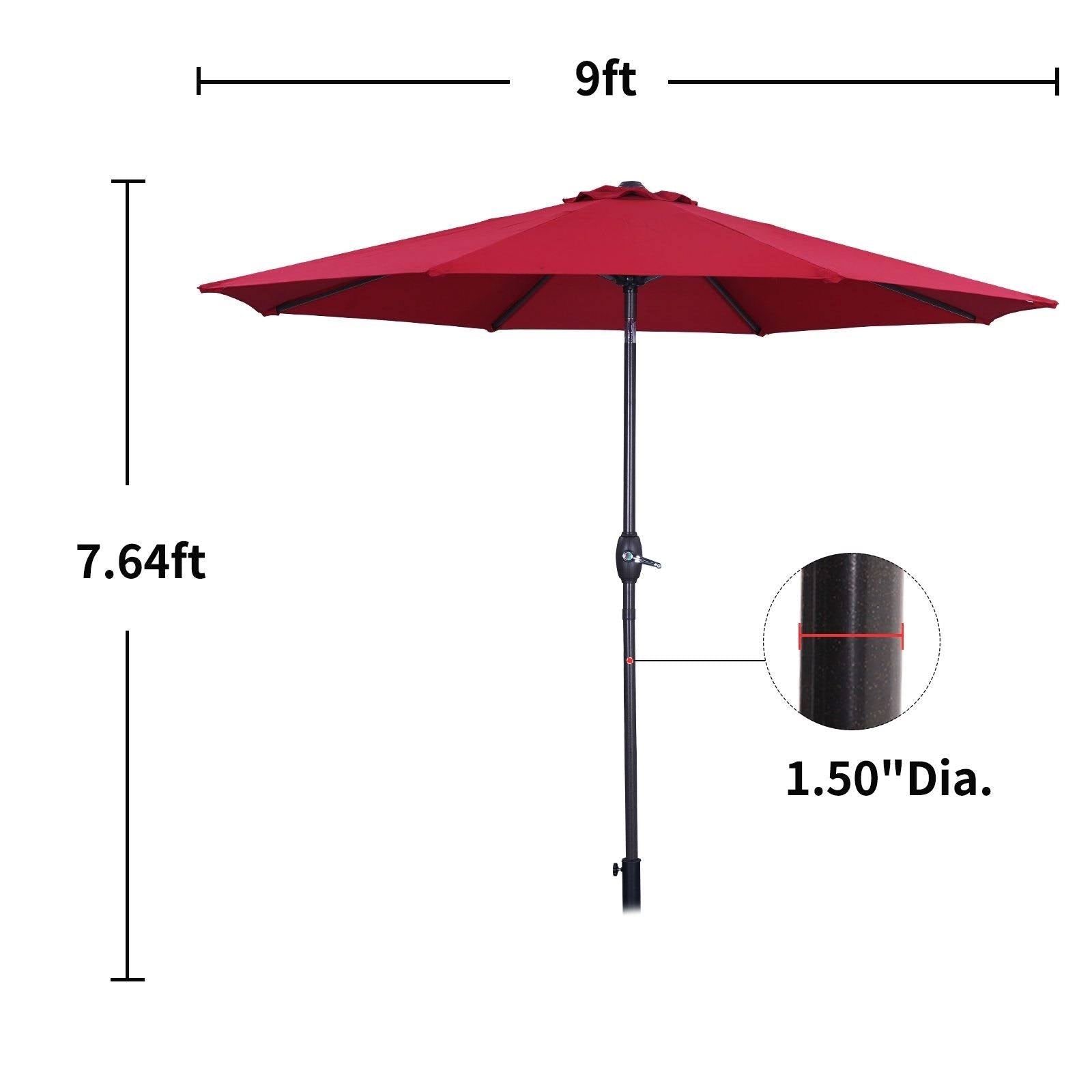 Red 9ft Waterproof Patio Umbrella with Tilt and Crank S16755