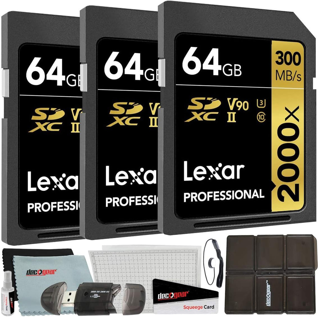 Pack of 3 64GB (192GB Total) SDXC UHS-II Memory Cards with Reader & Case Y774