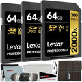 Pack of 3 64GB (192GB Total) SDXC UHS-II Memory Cards with Reader & Case Y774