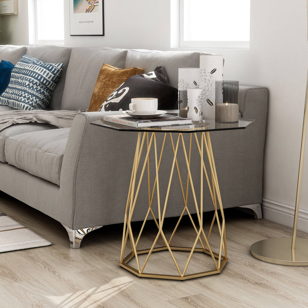 Gold Glass Top End Table D1996