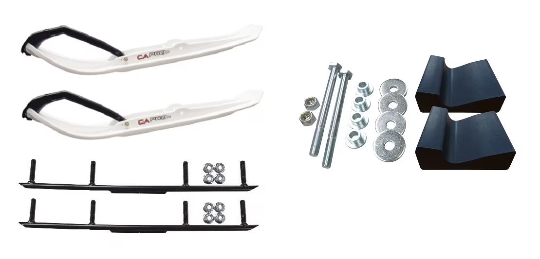 White MTX Snowmobile Skis with 4" Round Bars Complete Kit O7089