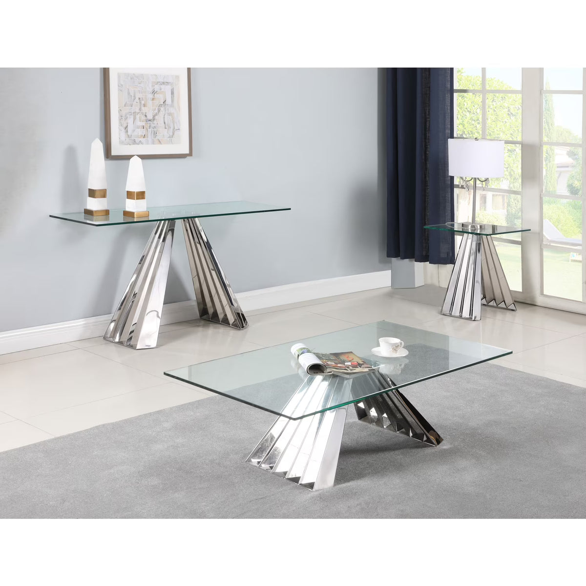 Glass Sofa Table with Flare Pyramid Base U44326