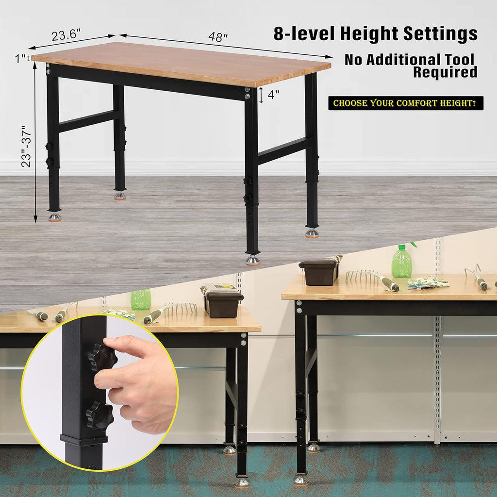 48 Heavy-Duty Adjustable Workbench Rubber Wood Shop Table X708297