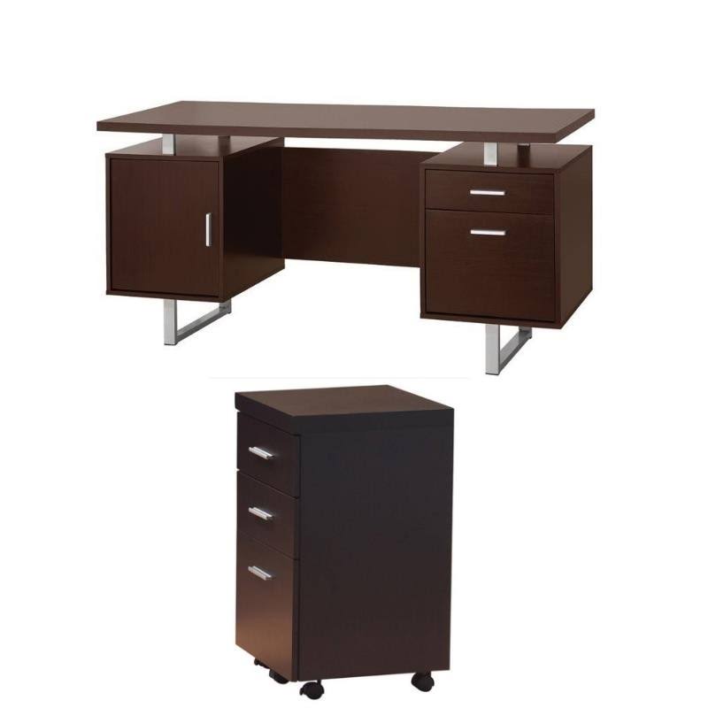 2pc Desk and Mobile File Cabinet Set in Brown M7519