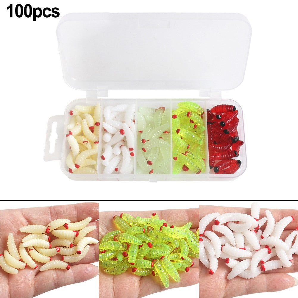 100pcs boxed Fishing Silica gel soft bait Artificial Maggots D97283