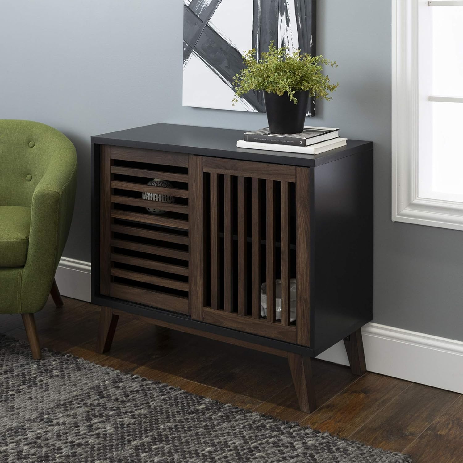 36 Inch Black and Dark Walnut Buffet Cabinet M83536