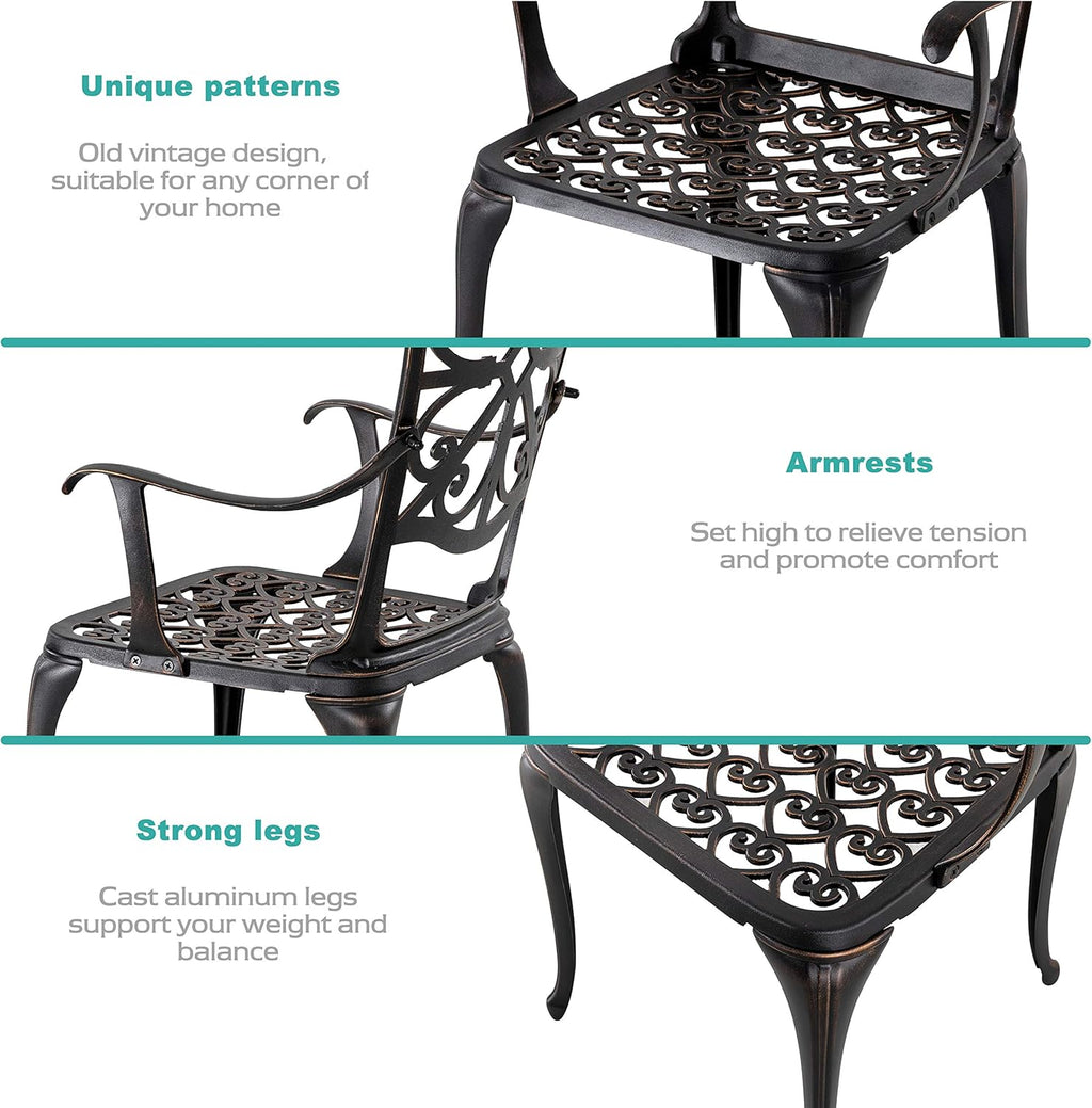 3 Piece Cast Aluminum Patio Bistro Table Set with Umbrella Hole W101