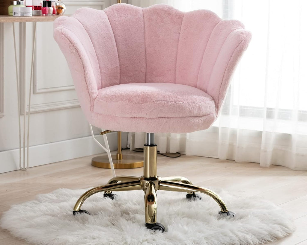 Pink Velvet Adjustable Desk Chair with Wheels Y59394