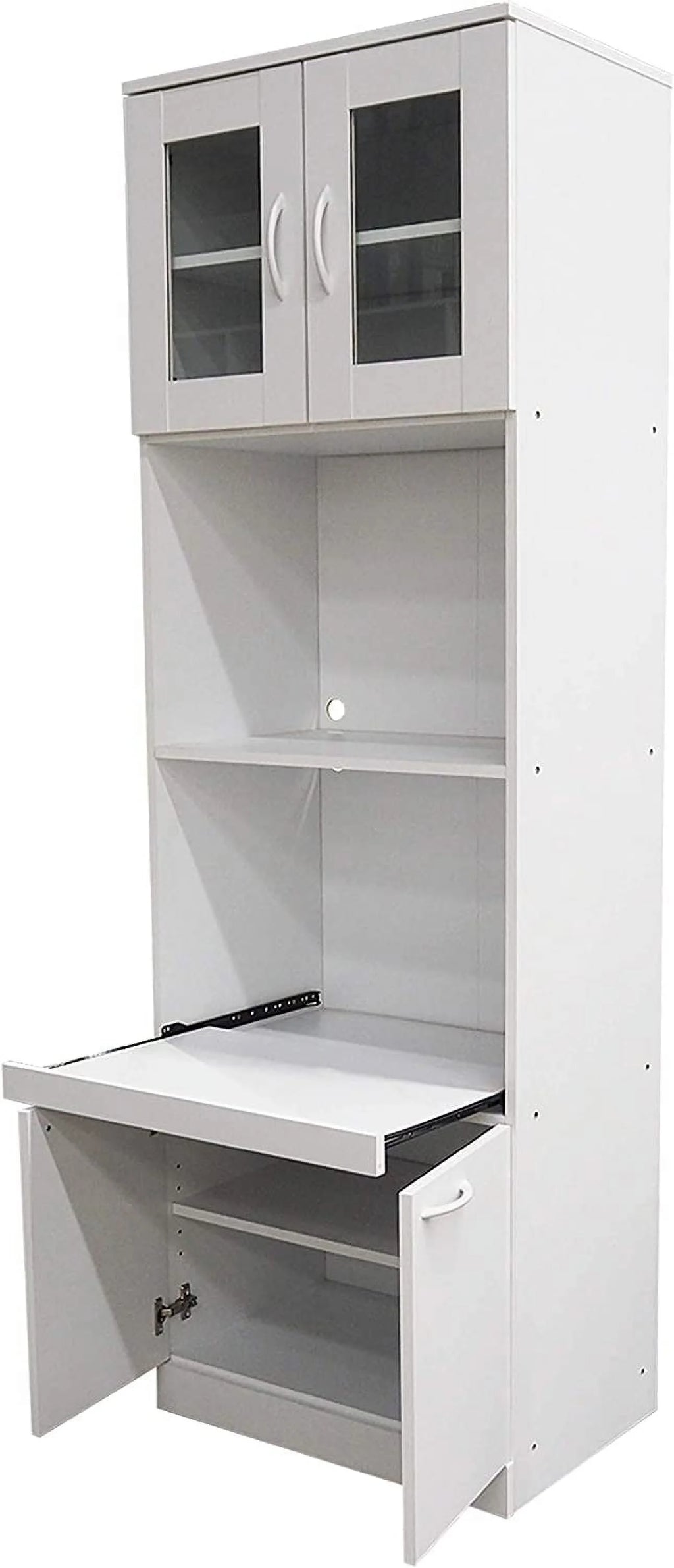 White Wood Glass Kitchen Pantry Microwave Cabinet B720