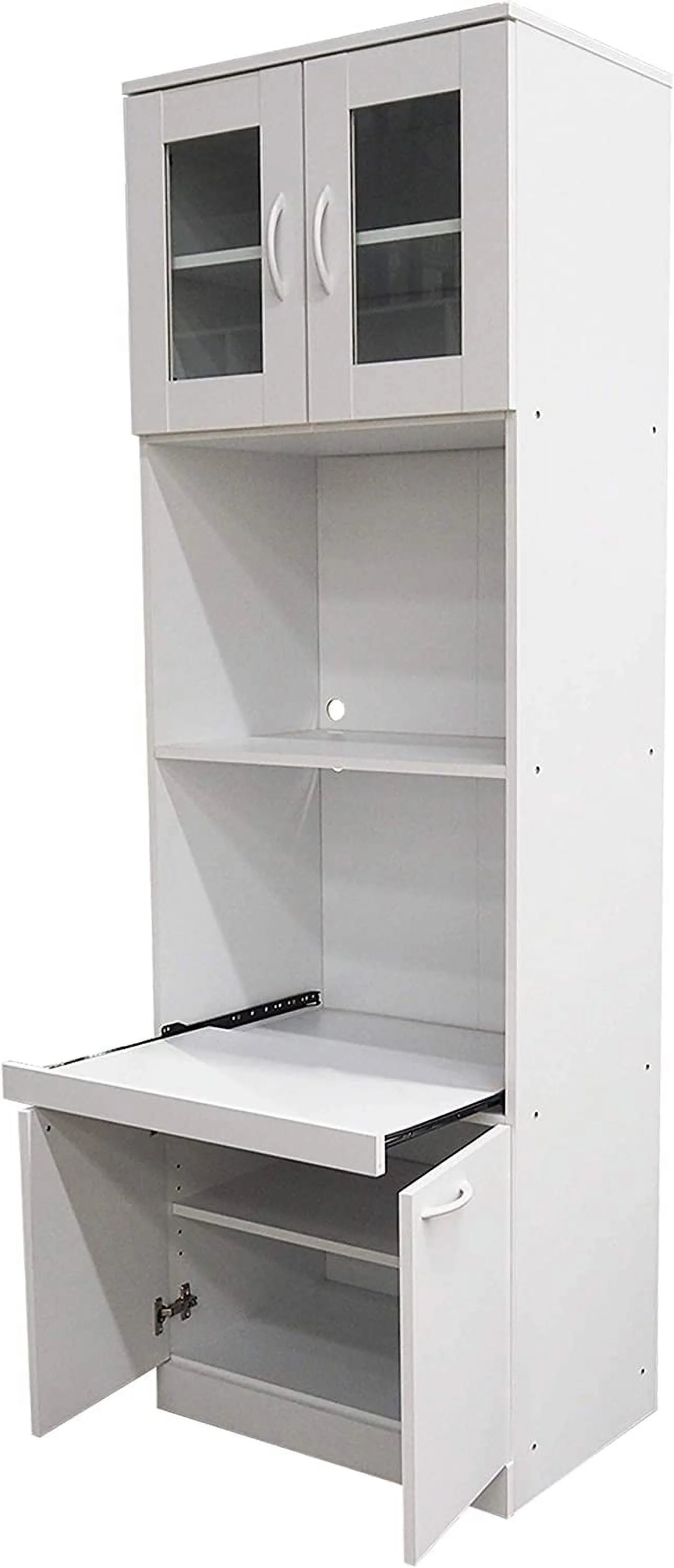 White Wood Glass Kitchen Pantry Microwave Cabinet B720