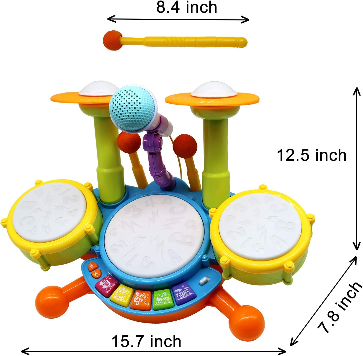 Kids Drum Set with 2 Drum Sticks and Microphone S99468