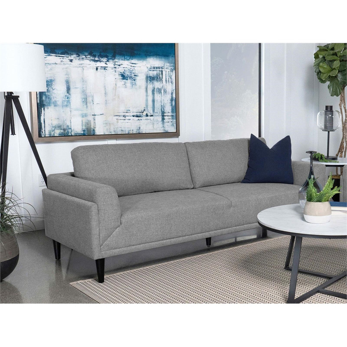 Modern Fabric Upholstered Track Arms Sofa in Gray X841744