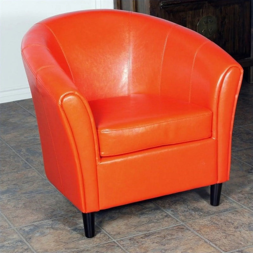 Orange Leather Barrel Club Chair E407414